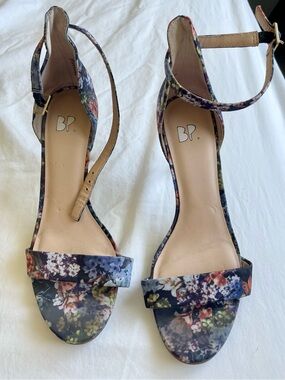 Nordstrom Floral Ankle-Strap Heels in Navy and Multi-Color
